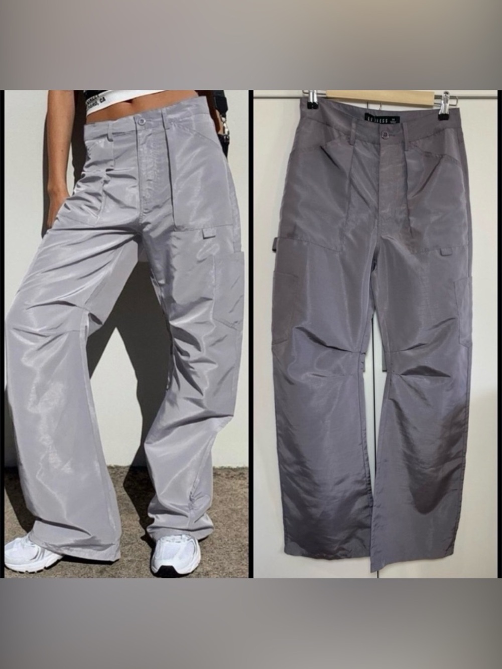 Urban Outfitters Light Gray Wide-Leg Cargo Pants